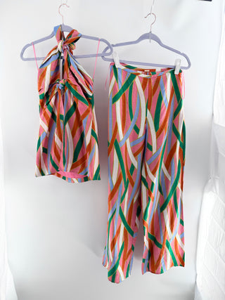 Cult Gaia pattern set pants and halterneck top, S
