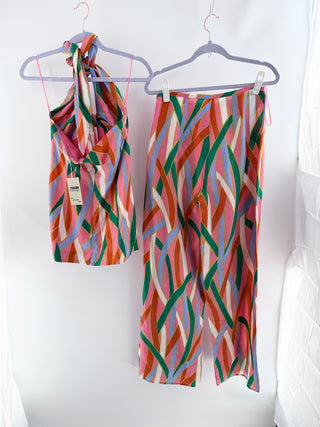 Cult Gaia pattern set pants and halterneck top, S