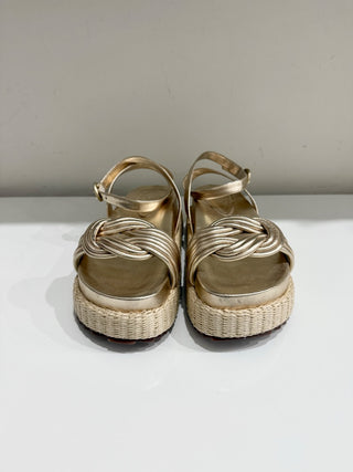 NWT Alexandre Birman Vicky Bounce Knotted Platform Espadrille Sandals Gold EU 39