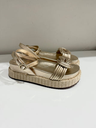 NWT Alexandre Birman Vicky Bounce Knotted Platform Espadrille Sandals Gold EU 39