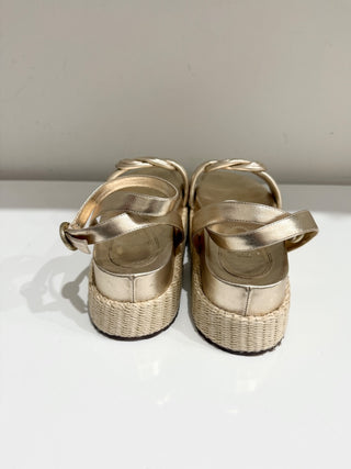 NWT Alexandre Birman Vicky Bounce Knotted Platform Espadrille Sandals Gold EU 39