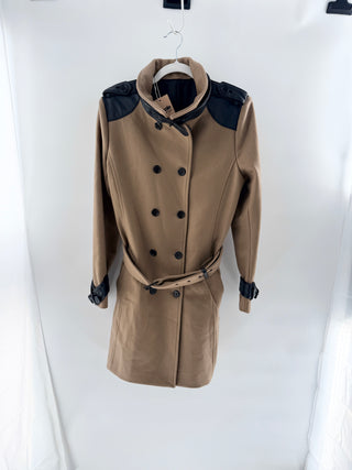 The Kooples Wool with Lambskin Accents Double Breasted Trench Coat Camel Small