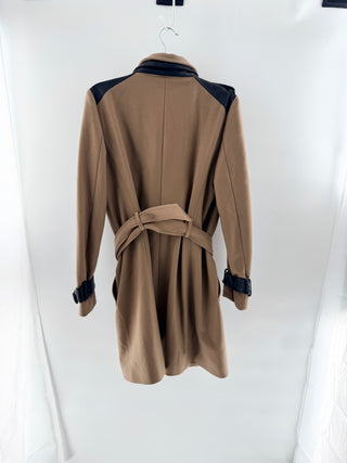 The Kooples Wool with Lambskin Accents Double Breasted Trench Coat Camel Small