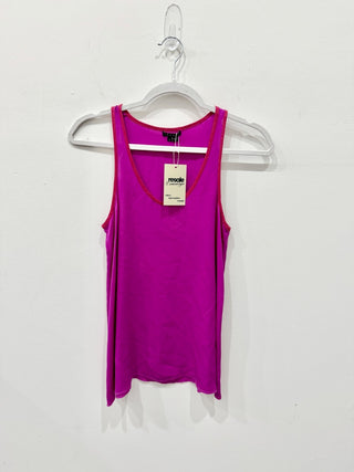 Theory Silk Red Piping Scoop Neck Sleeveless Tank Top Fuschia Women's Size Small