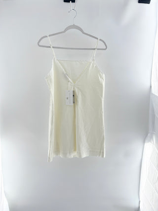 Caroline Constas linen eyelet shell dragonfly mini dress, features square neckline, scalloped trim, and intricate shell and dragonfly cutwork embroidery, XS