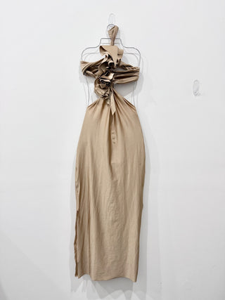 Katherin Aarhus Cintya Ruffled One Shoulder Maxi Dress Copper Gold Women's OS