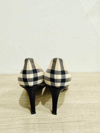 Burberry check pointy toe mid heel pumps, 38.5
