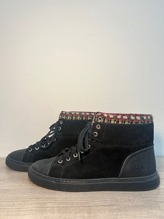 Chanel Suede with Tweed Trimmed Lace Up High Top Sneakers Black Women's EU 41.5