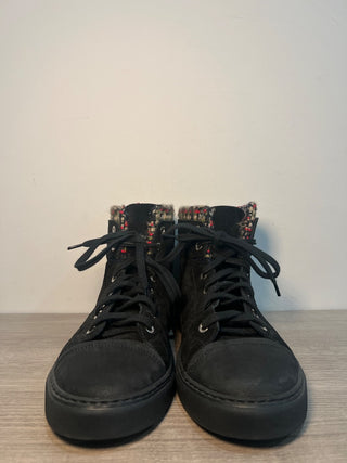 Chanel Suede with Tweed Trimmed Lace Up High Top Sneakers Black Women's EU 41.5