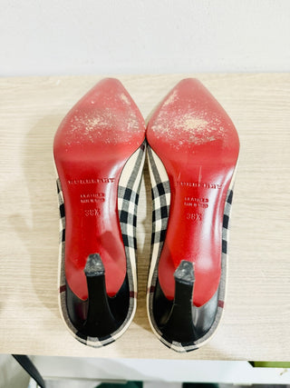 Burberry check pointy toe mid heel pumps, 38.5