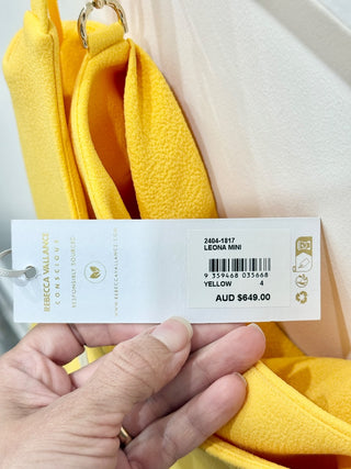 NWT Rebecca Valance Leona Cowl Neck Mini Dress Yellow Women's Size AUS 4 / US 2