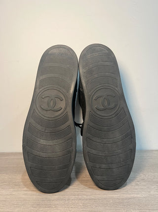 Chanel Suede with Tweed Trimmed Lace Up High Top Sneakers Black Women's EU 41.5