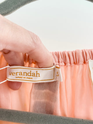 verandah midi dress crafted from lightweight cotton-silk blend decorated with hand-painted and embellished wildlife motifs, S