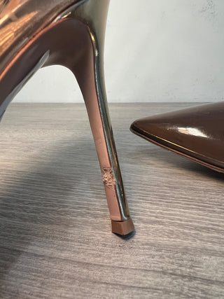 Gianvito Rossi Kyle PVC Pointed Toe Slingback Pumps Caramel Brown Womens EU 40.5