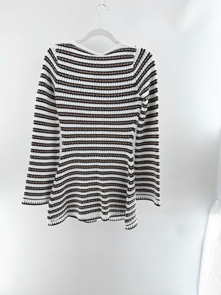 Sabo Kaeli knit mini dress designed with rounded neckline, full-length sleeves, and button-front closure with fabric-covered buttons crafted from textured cotton-blend knit, XS