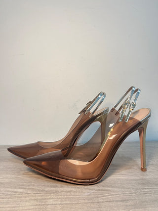 Gianvito Rossi Kyle PVC Pointed Toe Slingback Pumps Caramel Brown Womens EU 40.5