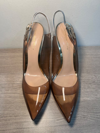 Gianvito Rossi Kyle PVC Pointed Toe Slingback Pumps Caramel Brown Womens EU 40.5