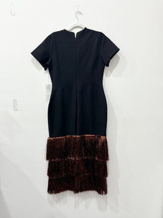 NWT Hyacinth House Metallic Fringe Francie Maxi Dress Black/Bronze Women's Large