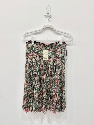 NWT Elie Tahari Sydney Silk Pleated Floral Print A-Line Skirt Walnut Women's 8