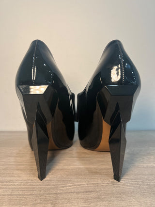 Fendi Patent Leather Diamond Heel Pointed Toe Ankle Booties Black Womens EU 41.5