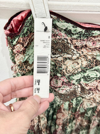 NWT Elie Tahari Sydney Silk Pleated Floral Print A-Line Skirt Walnut Women's 8