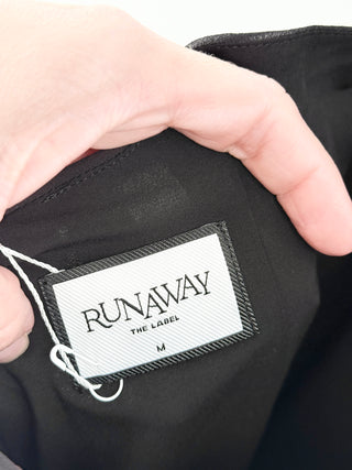 Runaway Dinah midi dress featuring fitted mesh silhouette with leopard print accented, designed with lace bodice, wide lace-trimmed shoulder straps, and subtle front cutout beneath bust, M