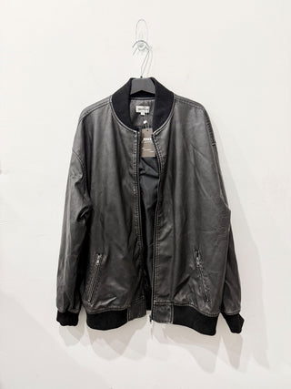 Superdown Faux Leather Vintage Look Oversized Bomber Jacket Black Women's Small