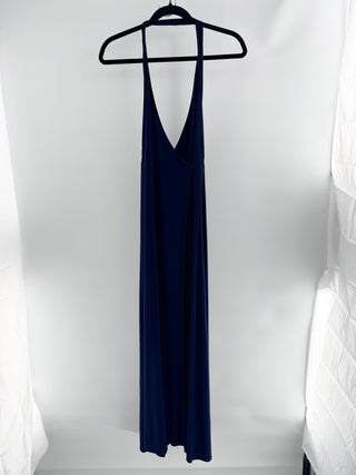 odylyne maxi dress featuring plunging halter neckline, empire waist, and floor-length skirt crafted from lightweight stretch fabric, XS