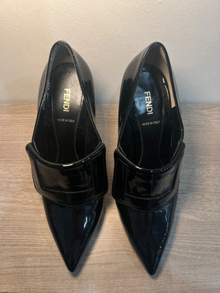 Fendi Patent Leather Diamond Heel Pointed Toe Ankle Booties Black Womens EU 41.5