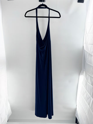odylyne maxi dress featuring plunging halter neckline, empire waist, and floor-length skirt crafted from lightweight stretch fabric, XS