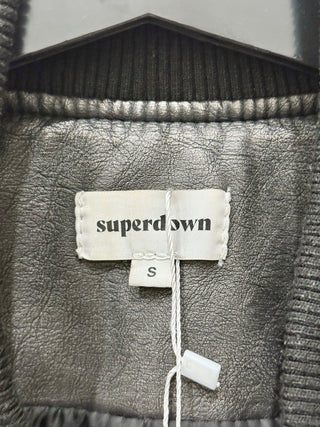 Superdown Faux Leather Vintage Look Oversized Bomber Jacket Black Women's Small