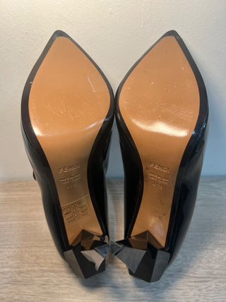 Fendi Patent Leather Diamond Heel Pointed Toe Ankle Booties Black Womens EU 41.5