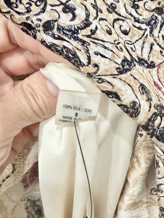 NWT Elie Tahari Silk Geometric Print Lace Trim Flare Midi Skirt Multi Womens 10