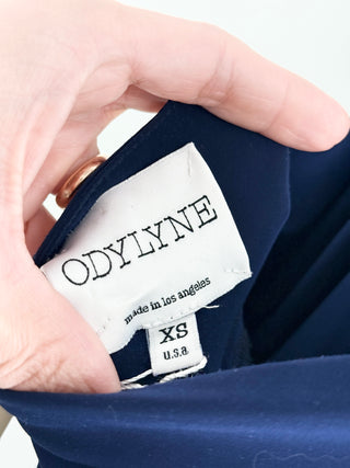 odylyne maxi dress featuring plunging halter neckline, empire waist, and floor-length skirt crafted from lightweight stretch fabric, XS