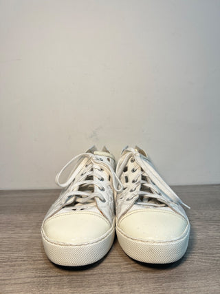 CHANEL Patent Leather Laser-Cut Floral Low Top Comfort Sneakers White Cream 10