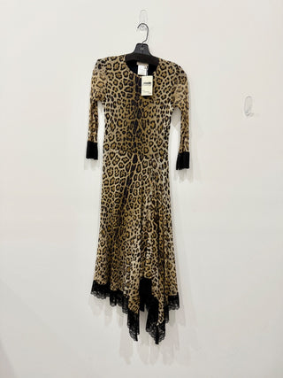 Fuzzi leopard brown lace trim midi dress, M