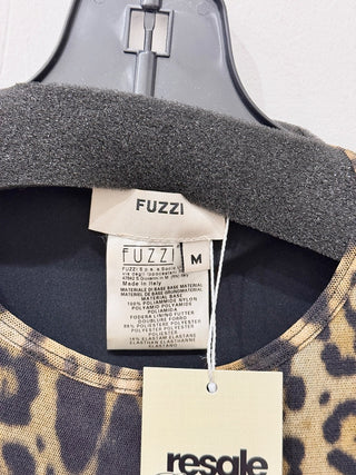 Fuzzi leopard brown lace trim midi dress, M