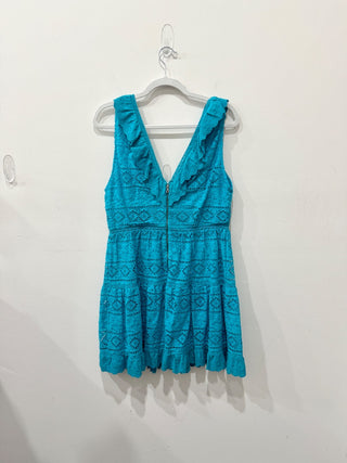 NWT Alice & Olivia Cantara Embroidered Eyelet Fit & Flare Mini Dress Blue 14