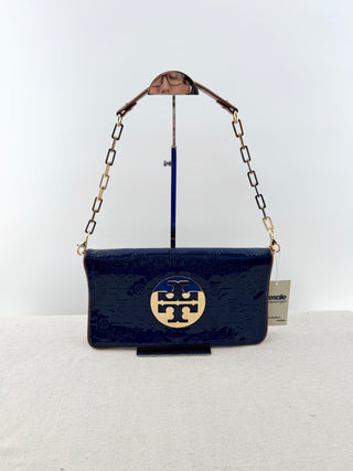 Tory Burch large patent leather log reva clutch bag