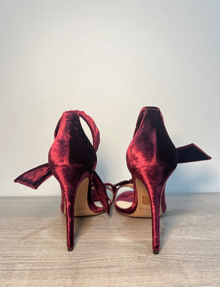 Alexandre Birman Clarita Bow Embellished Velvet Sandals Burgundy Women's EU 41