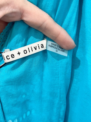 NWT Alice & Olivia Cantara Embroidered Eyelet Fit & Flare Mini Dress Blue 14