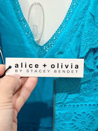 NWT Alice & Olivia Cantara Embroidered Eyelet Fit & Flare Mini Dress Blue 14