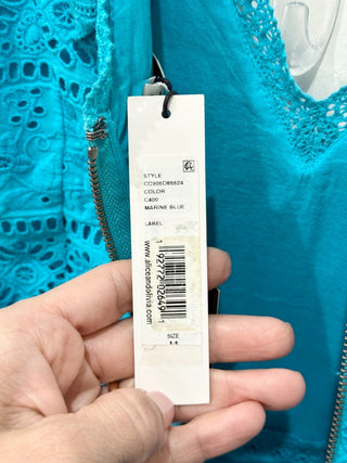 NWT Alice & Olivia Cantara Embroidered Eyelet Fit & Flare Mini Dress Blue 14