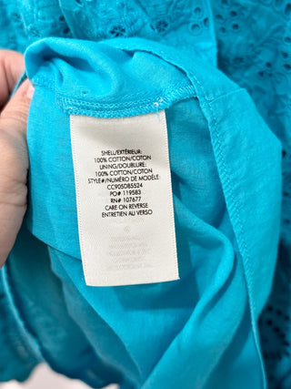 NWT Alice & Olivia Cantara Embroidered Eyelet Fit & Flare Mini Dress Blue 14