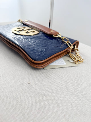 Tory Burch large patent leather log reva clutch bag