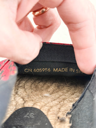 Saint Laurent Canvas Leopard Print Slip On Espadrilles Flat Red Black Women's EU 37