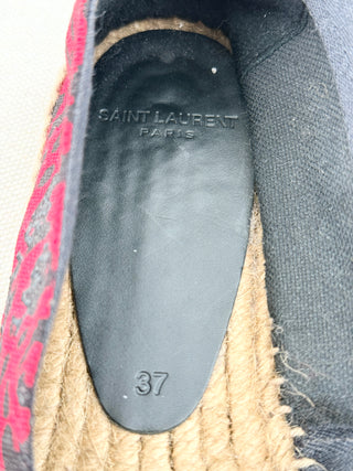 Saint Laurent Canvas Leopard Print Slip On Espadrilles Flat Red Black Women's EU 37