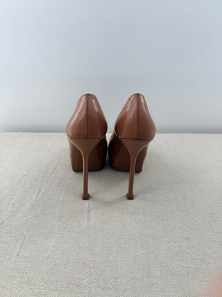 YSL Yves Saint Laurent Tribute Two Platform Pumps Neutral Pebbled Leather EU 36