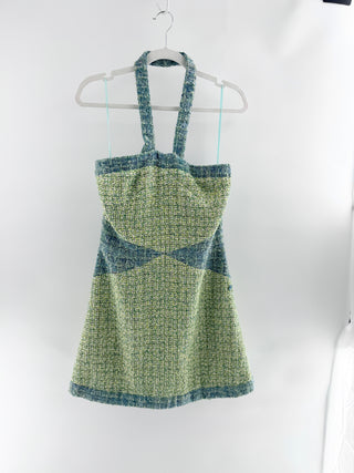 Chanel tweed halterneck mini dress with CC button, FR 40 / US 8
