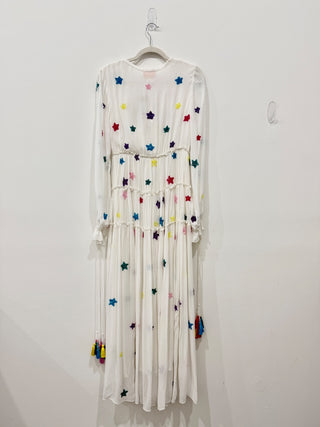 NWT Rococo Sand Stellar Star Sequin Chiffon Boho Maxi Dress White Womens Size XS